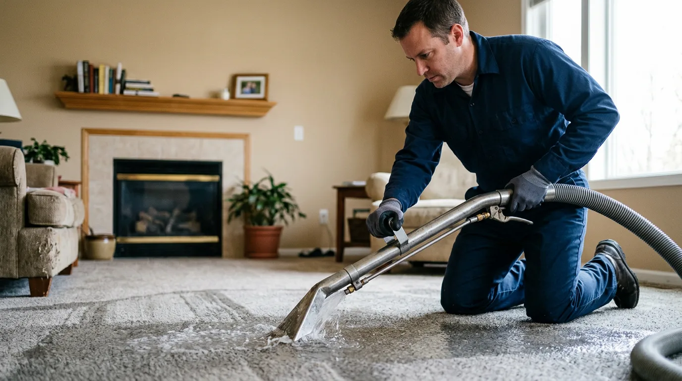 Water damage restoration technician working near Cumberland, OH